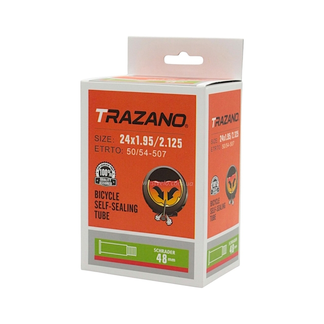 Камера 24. довгий ніпель AV 48mm TRAZANO (1.95-2.125) самоклеюча (з антипрокольним гелем) фото westvelo.com