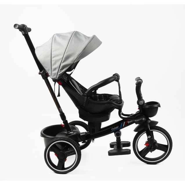 Дитячий велосипед 3-кол з батьківською ручкою, з даш, PU BestTrike «OSCAR» 6390/19-306 сірий, поворотне сидіння, складне кермо, кошик, телескопічна ручка фото westvelo.com