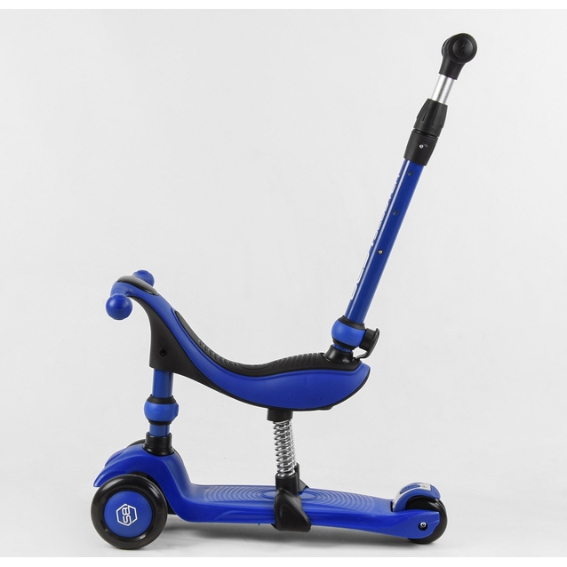 Самокат 3в1 Best Scooter BS-27018, колеса PU 120х80mm зі світлом, сидіння, амортизатори, батьківська ручка, синій фото westvelo.com