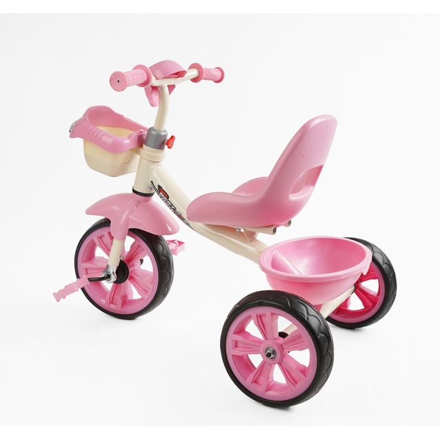Дитячий велосипед 3-х колісний EVA (піна) Best Trike колеса 10-8, «Машинка» BS-60725 рожевий, сталева рама, УКР.ОЗВУЧУВАННЯ, кошик