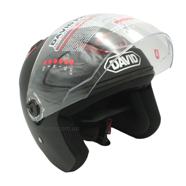 Мото шолом, відкритий (L) "DAVID" D018, чорний матовий з червоними вставками фото westvelo.com