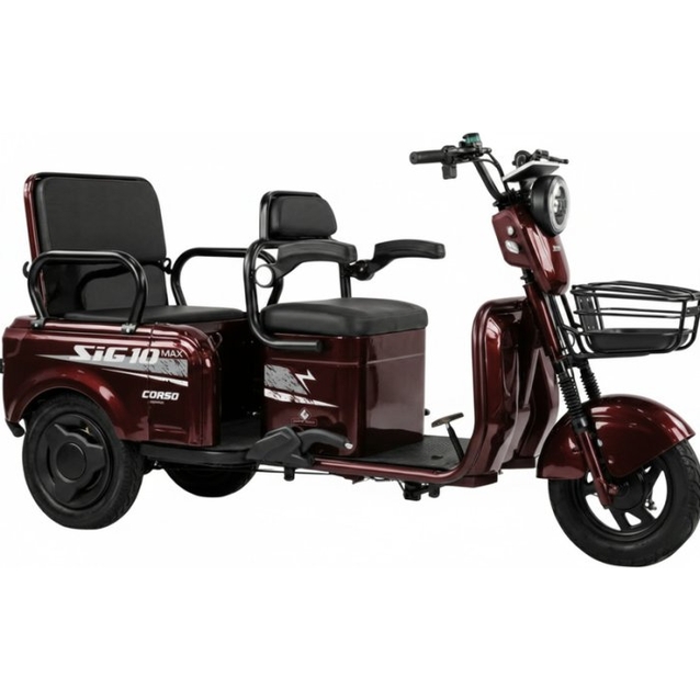 Трицикл Corso «SIG-10 MAX» SM-302088, двигун 1200W, акумулятор 72V 36Ah графеновий, коричневий + 1 ящик. акум, колеса 10" фото westvelo.com