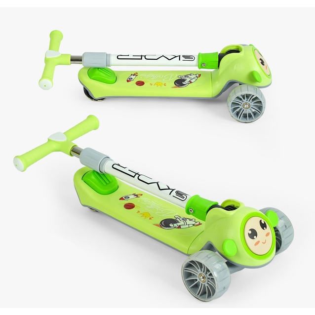 Самокат дитячий 3-х колісний, Skyper JW-28802 салатовий, зі світлом, українське озвучування, складне кермо, музика та підсвічування платформи фото westvelo.com