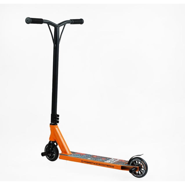Самокат трюковий Best Scooter «ROBOT-1» 18378 помаранчево-блакитний, HIC-система, пеги, AL диск та дека, колеса PU Ø110mm, ширина керма - 52 см, висота - 83 см фото westvelo.com