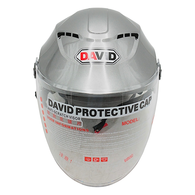 Мото шолом, відкритий "DAVID" S327, сріблястий глянцевий, регулятор розміру (мото/вело/самокат) фото westvelo.com