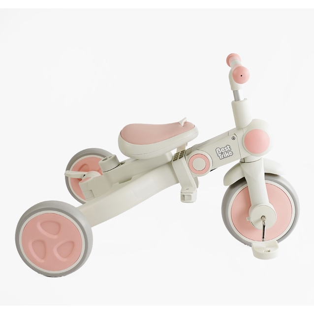 Дитячий велосипед-трансформер 3-х колісний з батьківською ручкою, з дашком, колеса - EVA (піна) Best Trike BS-12-303 біло-рожевий, рама складна нейлонова, переднє колесо 10``, задні колеса 8 фото westvelo.com