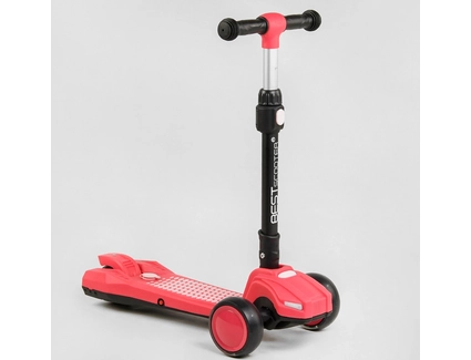 Самокат дитячий 3-х колісний, Best Scooter LT-11746 рожевий, колеса PU Ø120mm/90mm, пластмасовий, світло, звук машини, дим, складне кермо