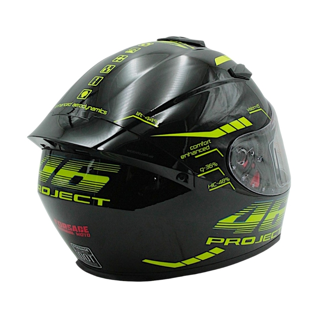 '''Мото шолом, закритий (M)  "222" Чорно-зелений, глянцевий фото westvelo.com