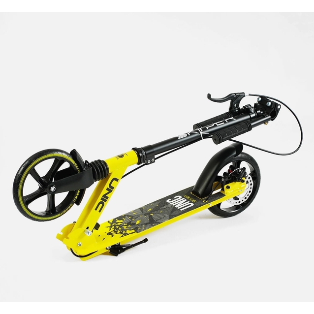 Самокат дитячий 2-х колісний, PU Skyper «UNIC» UN-80064 жовтий, колеса Ø200mm, ручне дискове гальмо, 1 амортизатор передній фото westvelo.com