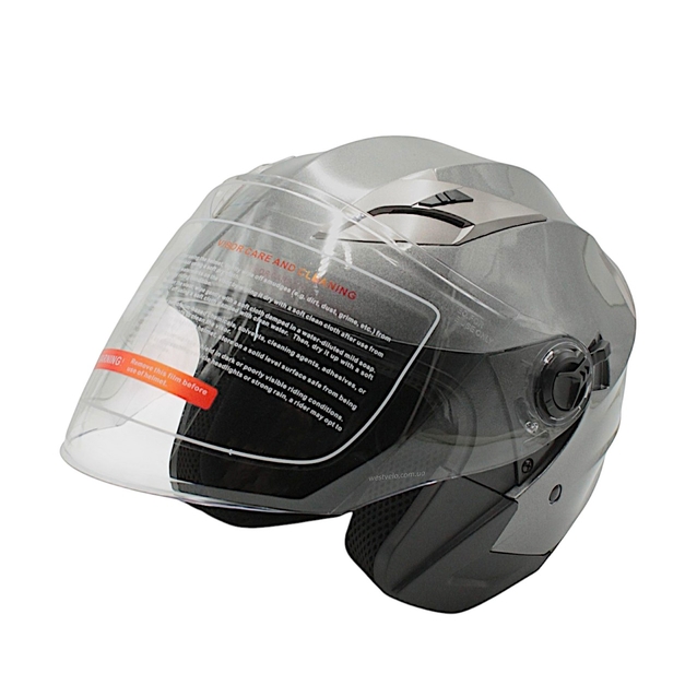 Мото шолом, відкритий (M 57-58) BLD-708 сірий глянець з відкидними окулярами фото westvelo.com