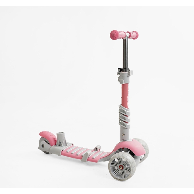 Самокат 5в1 Best Scooter P-63700, колеса PU 120х90mm зі світлом, сіро-рожевий