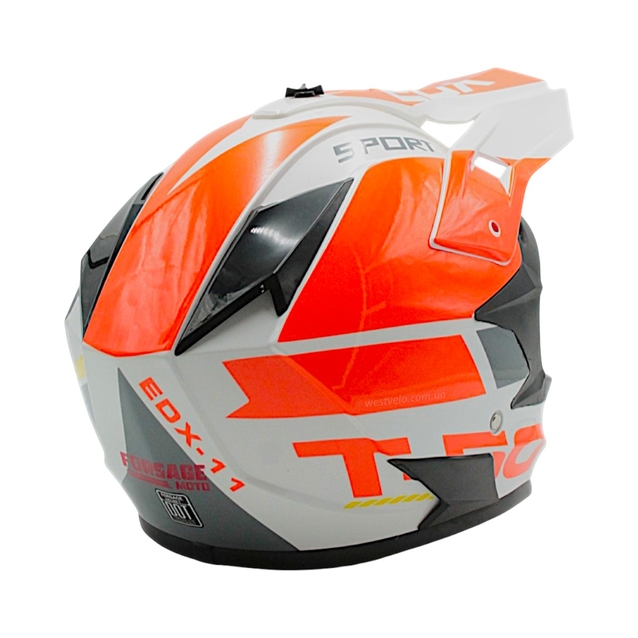 Шолом, закритий крос/ендуро (XL) АТV EDX 020-1 чорно-біло-оранжевий глянець з дашком + окуляри фото westvelo.com