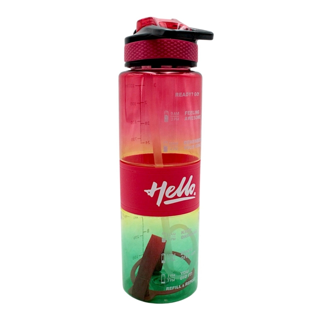 Фляга 1000 ml харч.пластик HELLO (ремінець з трубкою) мікс кольорів фото westvelo.com