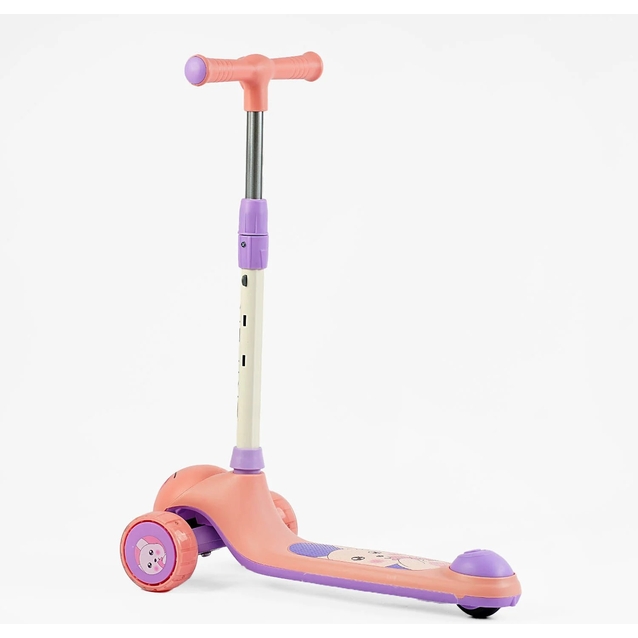 Самокат дитячий 3-х колісний, Skyper LH-10502 рожево-фіолетовий, колеса PU Ø112mm зі світлом, музика та підсвічування платформи, кермо з`ємне фото westvelo.com