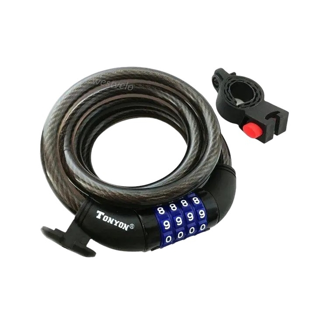Замок TONYON 523 Ø12mm-1500mm змінний код, з кріпленням на раму фото westvelo.com