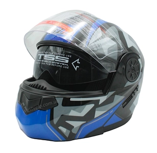 Мото шолом, трансформер (L 59-60) BLD-159 чорно-синій глянець з відкидними окулярами
