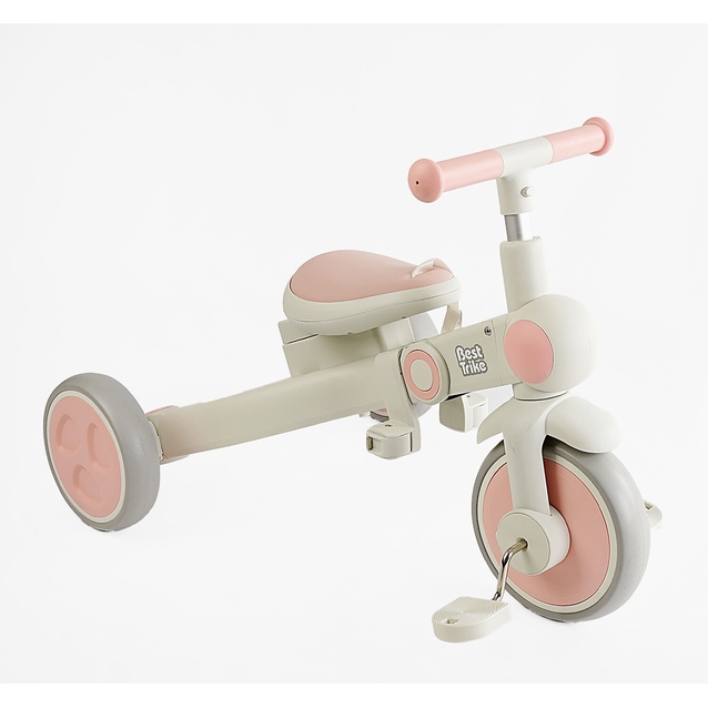 Дитячий велосипед-трансформер 3-х колісний з батьківською ручкою, з дашком, колеса - EVA (піна) Best Trike BS-12-303 біло-рожевий, рама складна нейлонова, переднє колесо 10``, задні колеса 8 фото westvelo.com