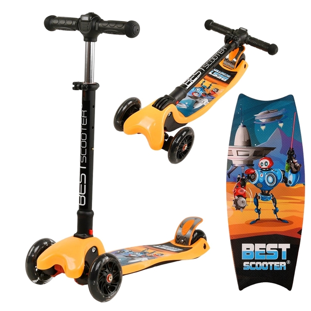 Самокат дитячий 3-х колісний, Best Scooter «MAXI» L-1488 помаранчевий, колеса PU Ø120mm/80mm зі світлом, складна рам фото westvelo.com