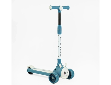 Самокат дитячий 3-х колісний, Skyper UK-70204 блакитно-білий, колеса PU Ø125mm зі світлом, українське озвучування, підсвічування платформи, кермо складне