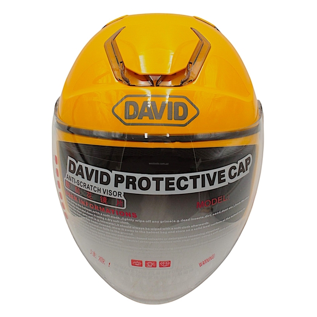 Мото шолом, відкритий (L 59-60) "DAVID" D018 жовтий глянцевий фото westvelo.com