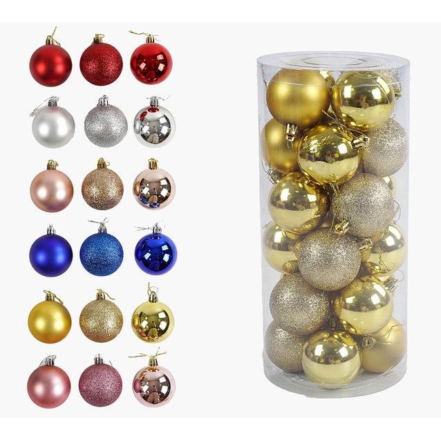 Новорічні прикраси 24 шт, 6 видів, кульки, D = 6 см, в слюді, ВИДАЄТЬСЯ ТІЛЬКИ МІКС ВИДІВ (C 67711) фото westvelo.com