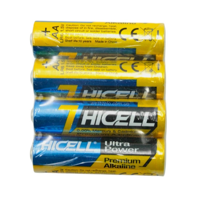 Батарейки пальчикові «Hicell» C 66688, Alcaline АА 1,5V (4шт) фото westvelo.com