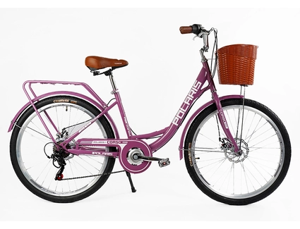 Міський велосипед 26 ST Corso «POLARIS» PS-91606 сталь 16,5", (к-т SHIMANO) рожевий (+к/к/б)
