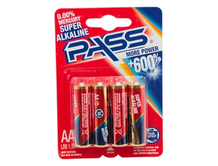 Батарейки пальчикові «PASS» C 56888, Alcaline АА 1,5V (4шт)