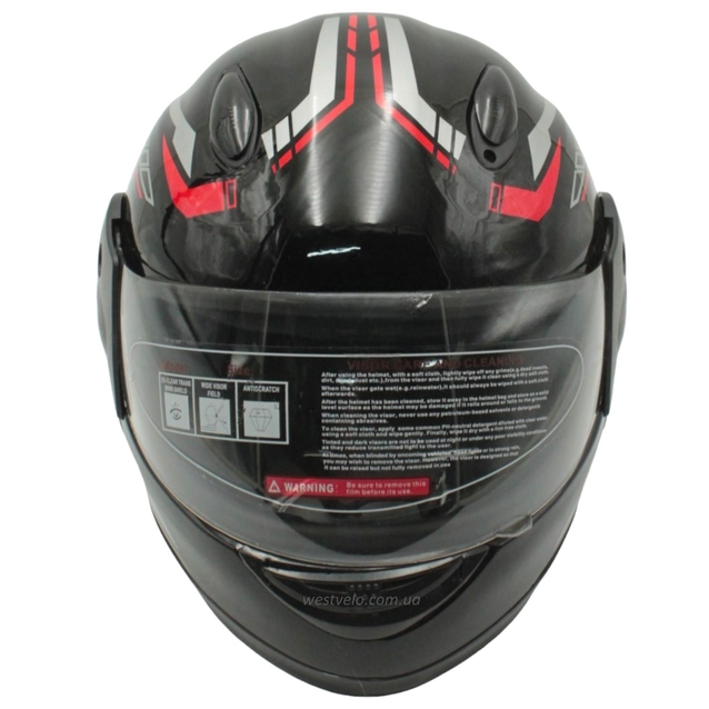 Мото шолом, закритий F2 801 (ХХS45/46), чорно-червоно-сірий, глянцевий фото westvelo.com