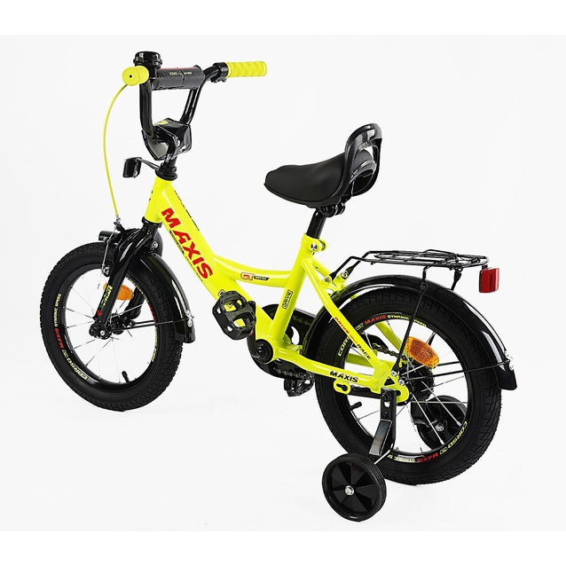 Дитячий велосипед 14 ST Corso «MAXIS» CL-14663 жовтий, ручне гальмо, дзвіночок, сидіння з ручкою, додаткові колеса фото westvelo.com
