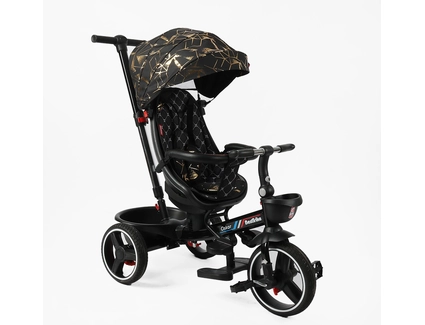 Дитячий велосипед 3-кол з батьківською ручкою, з даш, PU BestTrike «OSCAR» 6390/16-098 чорно-золотий, поворотне сидіння, складне кермо, кошик, телескопічна ручка