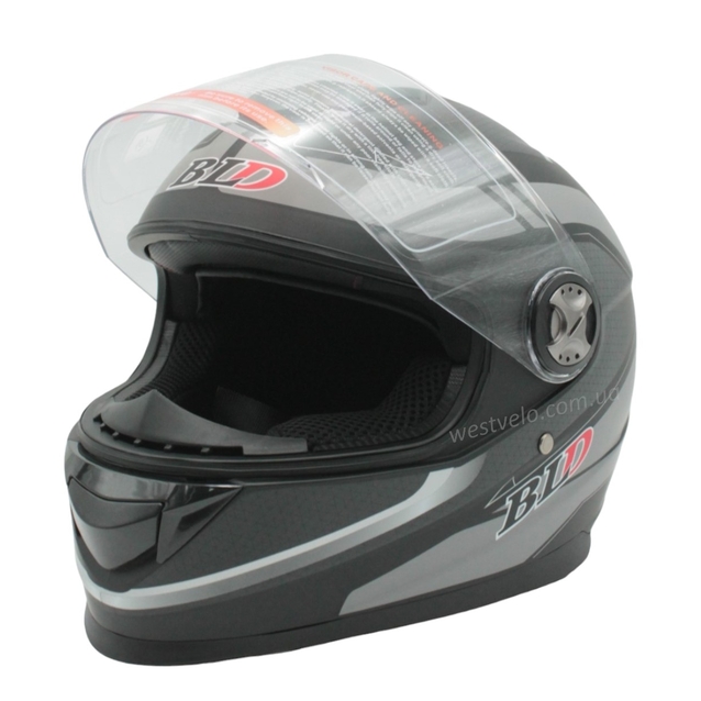 Мото шолом, закритий (S 55-56) BLD-М65 інтеграл, чорний матовий з сірим малюнком фото westvelo.com