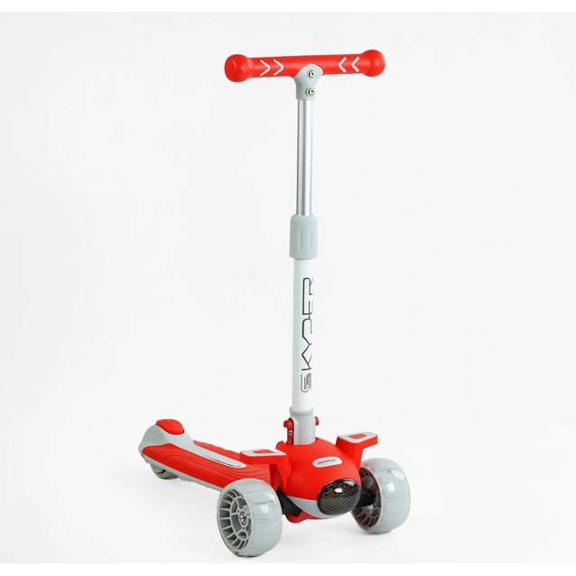 Самокат 5в1 Skyper J-08328, колеса PU 125х40мм зі світлом, укр.озвучування та підсвічування платформи, сіро-червоний фото westvelo.com
