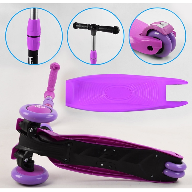 Самокат 3в1 Best Scooter 26566 колеса PU 120х80mm зі світлом, сидіння, амортизатори, батьківська ручка, рожево-фіолетовий фото westvelo.com