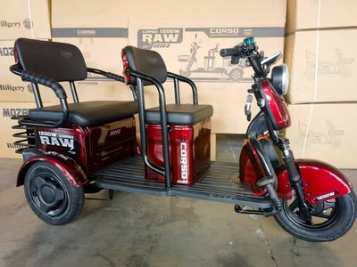 Трицикл Corso «RAW» RW-756698, двигун 1200W, акумулятор 72V/23Ah графеновий, червоний + 1 ящик. акум, колеса 10"