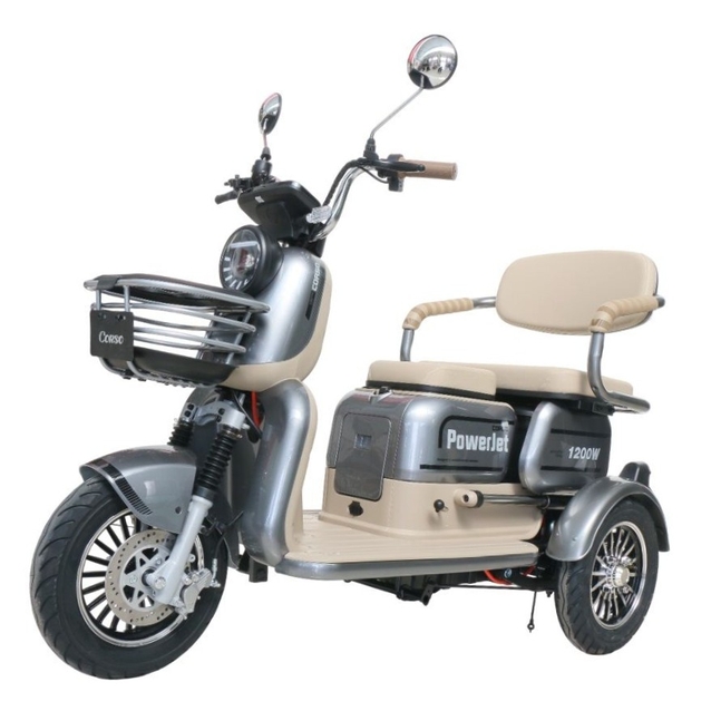Трицикл Corso «POWER JET» JT-943078, двигун 1200W, акумулятор 72V 28Ah графеновий, сірий + 1 ящик. акум, колеса 10" фото westvelo.com