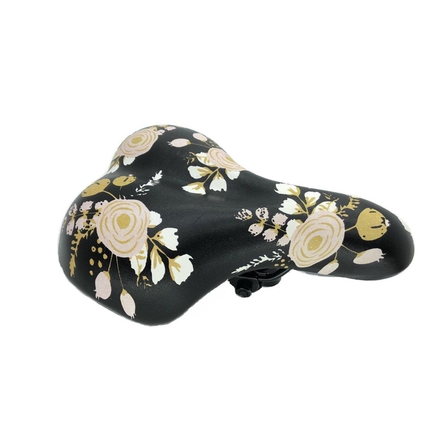 Сідло мтв №663 жіноче, широке, чорне з квітами фото westvelo.com
