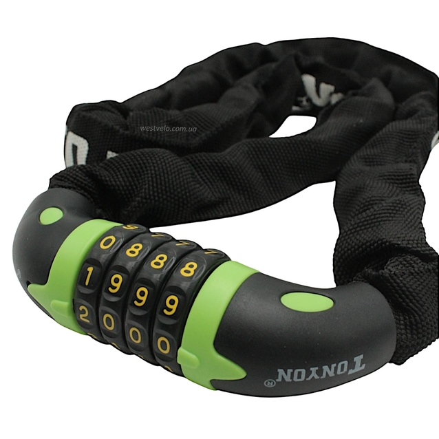 Замок на код змінний 4 цифр, ланц в чохлі №TY769 Ø6mm-900mm, TONYON фото westvelo.com