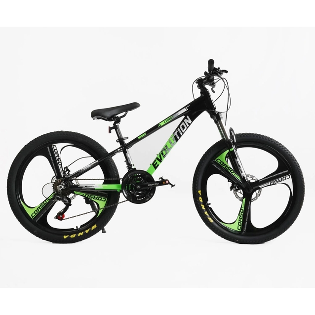 Велосипед 24 AL Corso «EVOLUTION» EV-24203 алюміній 11", (к-т SHIMANO) чорно-салатовий фото westvelo.com