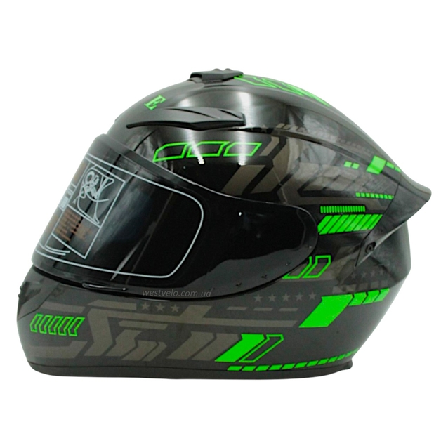 Мото шолом, закритий (L) QIKE TRON "215" чорно-салатовий, глянцевий фото westvelo.com