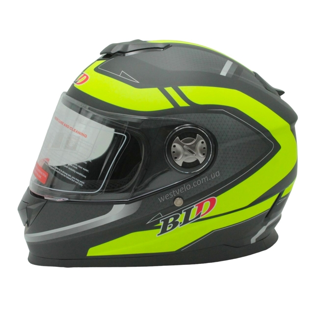 Мото шолом, закритий (S 55-56) BLD-М65 інтеграл, чорний матовий з салатовим малюнком фото westvelo.com