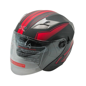 Мото шолом, відкритий (M) GXT "1001-5", чорний матовий з червоними вставками з відкидними окулярами (57-58)