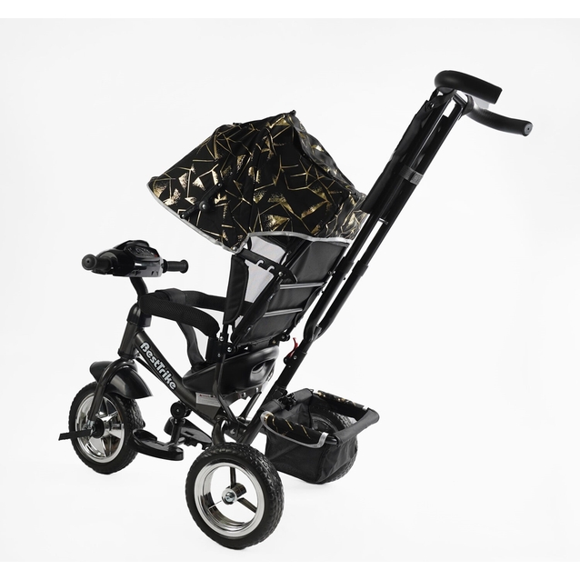 Дитячий велосипед 3-х колісний з батьківською ручкою, з дашком, колеса - EVA (піна) Best Trike 6588/60-775 чорно-золотий, d=25см переднє, d=20см задні, фара музична, USB, Bluetooth фото westvelo.com