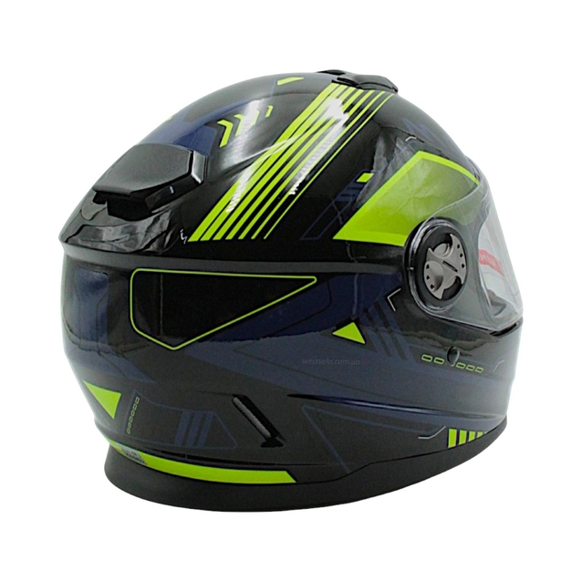Мото шолом, закритий (L 59-60) BLD-М65 інтеграл, чорний/ неоново-жовто-синій глянець фото westvelo.com