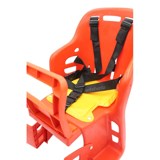 Крісло дитяче, пластик, на зад. багажник, "JLD" з м'ягкою підкладкою, червоне фото westvelo.com