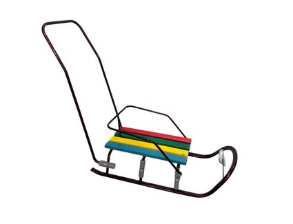 Сани з ручкою, плоскі полози, бордові