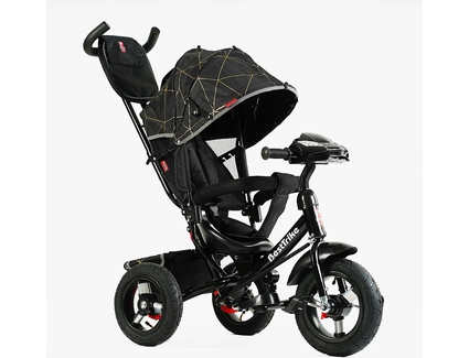 Дитячий велосипед 3-х колісний з батьківською ручкою, з дашком, надувні колеса Best Trike 3390/31-025 чорний, d=29см. переднє, d = 26см. задні, ФАРА З USB, пульт