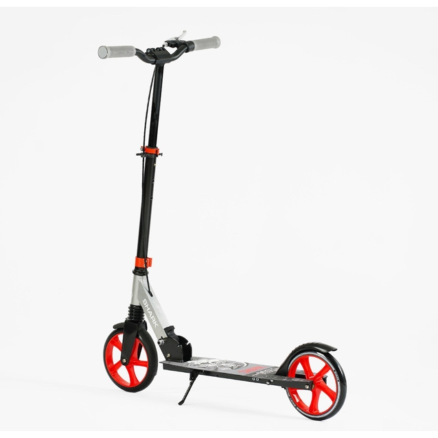 Самокат дитячий 2-х колісний, PU Best Scooter «SHARK» SH-25048 сіро-червоний, Ø200mm, з ручним гальмом, затискач керма, 1 амортизатор фото westvelo.com