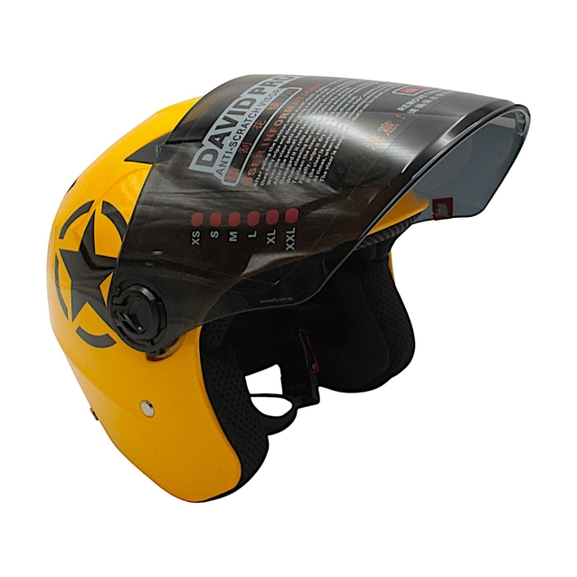 Мото шолом, відкритий (M 57-58) "DAVID" D017, Willys Star, жовтий глянцевий фото westvelo.com