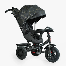 Дитячий велосипед 3-х колісний з батьківською ручкою, з дашком, надувні колеса Best Trike «PERFETTO» 8066/410-02 чорний, поворотне сидіння, кошик, фара музична, USB, Bluetooth